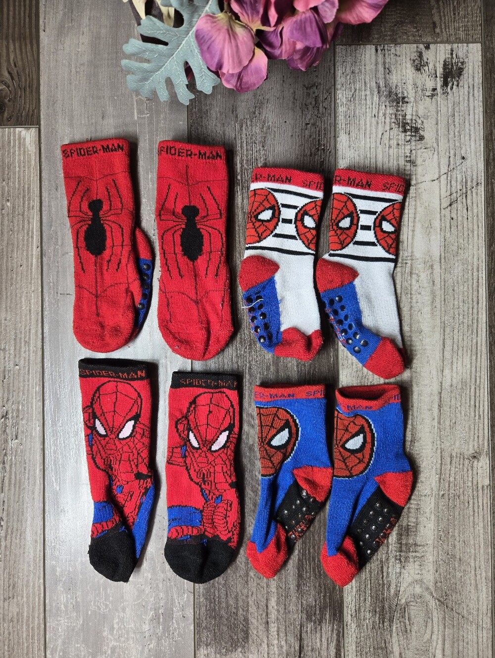 Marvel Spider‑Man Red & Blue Non‑Slip Socks Set – Boys 12m‑2T